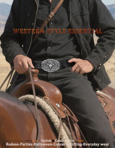 Kicoroiny Leather Western Belts for Woman Men - Bull Buckle, Cowboy Cowgirl Country Embossed Belt for Jeans Women Mens Gifts — view 2