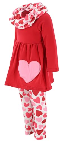 Image of Unique Baby Girls Kids Toddler 3pc Outfit Set Long Sleeve Soft Knit Tunic Top Leggings and Scarf