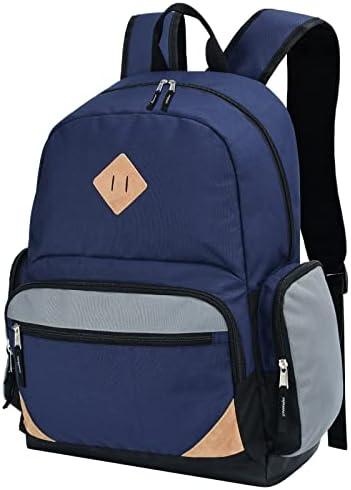 College Backpack Lightweight College Bag Casual Daypack with 2 Side Pockets Navy Blue