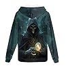 GLUDEAR Unisex Realistic 3D Digital Print Full Zip Hoodie Jackets Hooded Sweatshirt, Grim Reaper Magic Ball, 3XL #1