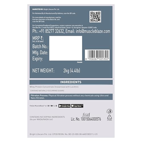 Image of MuscleBlaze 100% Clean Raw Whey Protein Concentrate (Unflavoured, 2kg) | 24g Protein per Scoop | Easy to Digest