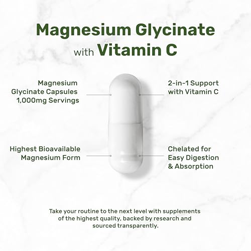 Magnesium Glycinate 500mg Per Capsule (1000mg Per Serving) Plus Vitamin C, 240 Capsules – 100% Chelated for Easy Absorption – Essential Mineral Supplement for Muscle, Sleep, & Heart Health - Image 4