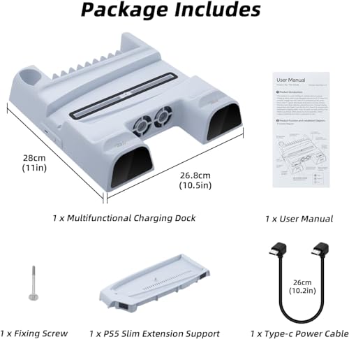 Suporte de resfriamento com estação de carregamento de controlador duplo para PS5/PS5 Slim, ventilad