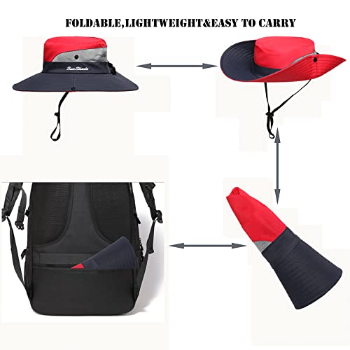 Image of Womens Summer Sun Hat Beach Hat Wide Brim Outdoor UV Protection Hat Foldable Cool Mesh Ponytail Bucket Hat