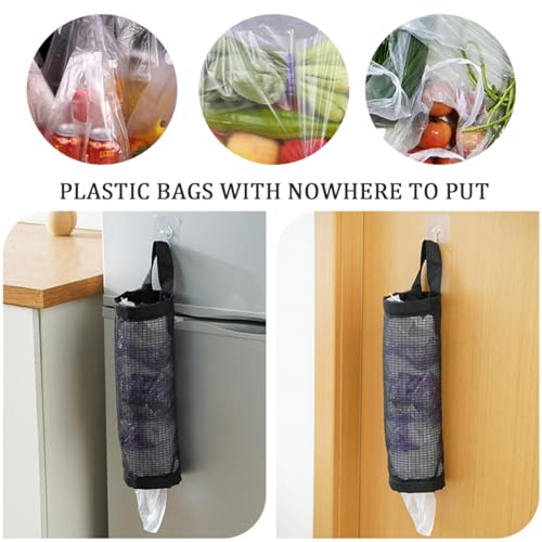 PLKSEI 2 Stück Plastiktütenhalter Plastiktüten Einkaufstüten Halter hängender Müllsackhalter atmungsaktives Netzregal Faltbare Netz-Hängeaufbewahrungsbeutel mit Haken geeignet für Küche, Badezimmer