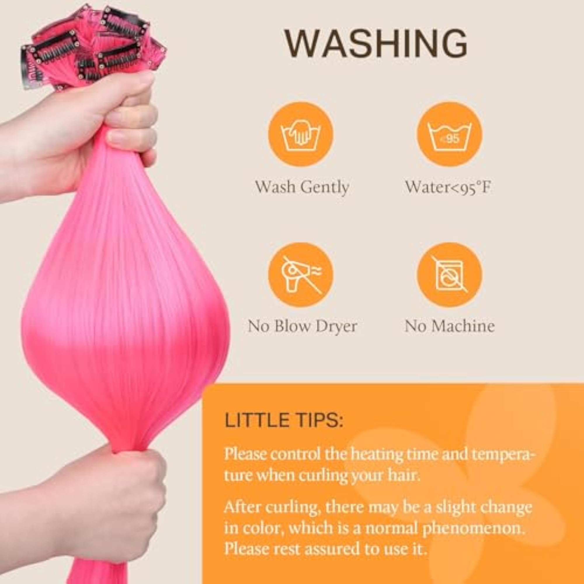 6 Pcs Hot Pink Clip-In Hair Extensions
