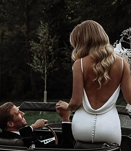 Homdor Sexy Mermaid Wedding Dress V-Neck Open Back Boho Simple Long Beach Bridal Dress With Buttons White Size 4 #TOP6