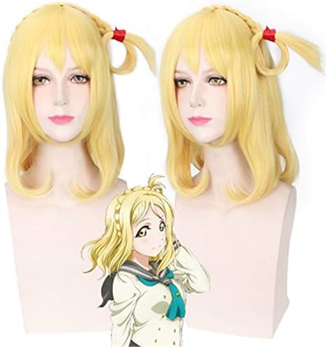 RONGYEDEAnime Cosplay Wig Mari Ohara Wigs Love Live Sunshine Cosplay Wig Yellow Synthetic Hair Anime Lovelive Sunshine Cosplay Hair Mari Ohara Perucas