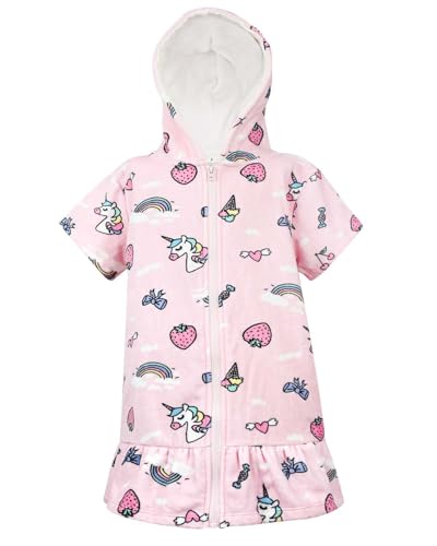 FLYISH DIRECT Bademantel Kinder mit Kapuze, 100% Baumwolle Reißverschluss Kinderbademantel für Jungen Mädchen, Saugfähigkeit Kinder Badeponcho