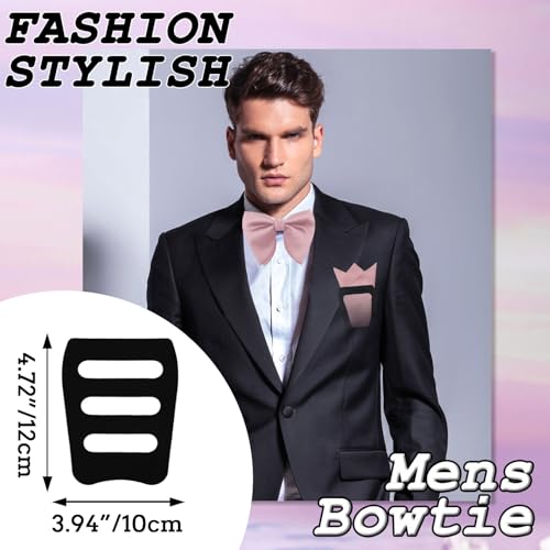 Image of Oversized Bow Ties for Men, Pre-Tied Bow Tie and Handkerchief with Pocket Square Holder Set for Wedding Party Daily