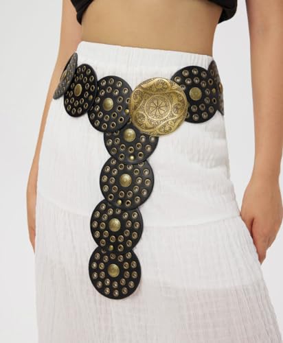 Wide Disc Belt for Women Boho Concho Leather Belts Vintage Western Waist Belt2