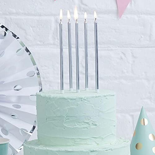 Image of Thin Birthday Candles for Girls, Boys, Parents , Anniversary Decoration , Baby Shower , Cake Decoration , Candles for Birthday Decoration (Silver) Silver jubliee