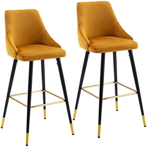 DUHOME Set of 2 Bar Stools with Backrest Fabric Velvet Barstool Metal Legs Colour Selection 5170G, colour:yellow, material:Velvet