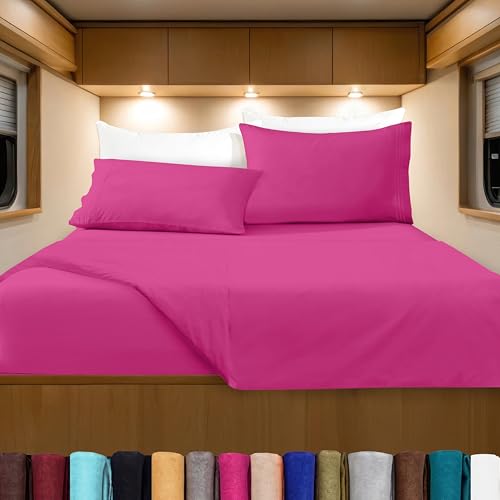 Image of Elegant Comfort Luxurious 1500 Premium Hotel Quality Microfiber Three Line Embroidered Softest 4-Piece Bed Sheet Set, Wrinkle and Fade Resistant, RV Short Queen, Pink