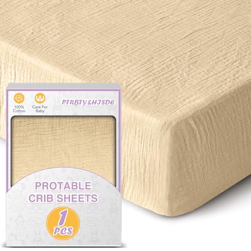 Image of Muslin Crib Sheets for Girls and Boys,Baby Crib Sheets,Baby Sheets for Crib,Soft Crib Sheets Fitted Baby Toddler Bed Sheets 28" x 52"Inch(1 Pack Cream)