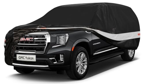 Image of Holhtly Car Cover Custom Fit for GMC Yukon, Car Covers for Automobiles All Weather Waterproof Sun Snow Rain Wind Dust Protection, Outdoor Car Cover Black & Grey