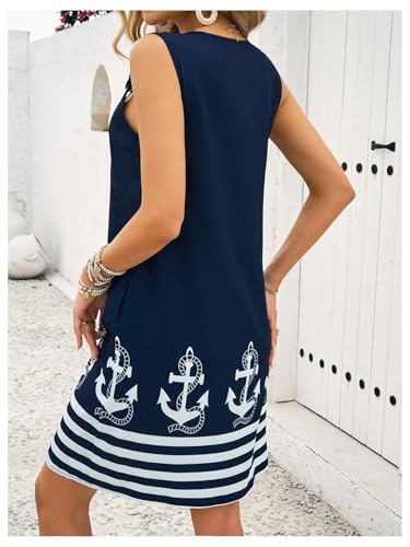 WDIRARA Women's Striped Anchor Print Short Dress Cut Out Sleeveless Tank Dresses2
