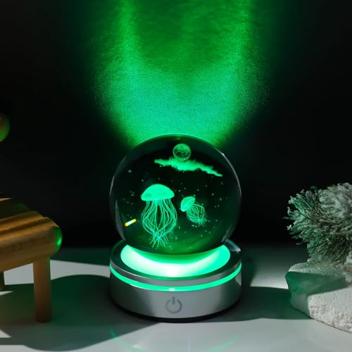 Luz nocturna de medusa 3D adorno de vidrio Movdyka para relajar el dormitorio y la oficina 6
