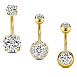 Incaton 14G Belly Button Rings, Stainless Steel Diamond Short Bar Belly Rings For Women, Hypoallergenic Navel Piercings With Gift Velvet Pouch Gold 10mm