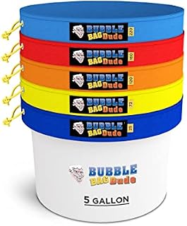 BUBBLEBAGDUDE Bubble Bags 5 Gallon 5 Bag Set Herbal Ice Essence Extraction Bag Kit with 10 x 10 (25 Micron) Pressing Screen and Storage Bag