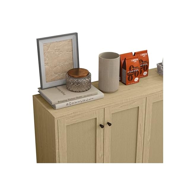 Panana sideboard accent storage cabinet with rattan decorated 4 doors dining room freestanding kitchen buffet table cupboard natural  urban country home decor