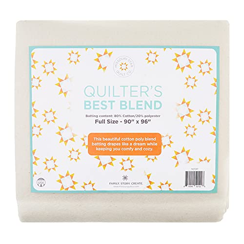 Quilt Batting Full Size 90" x 96" | 80/20 Warm Cotton Poly Filling with Quilt Pattern Included | Medium Weight Batting Roll for Stuffing Blankets and Quilting Supplies