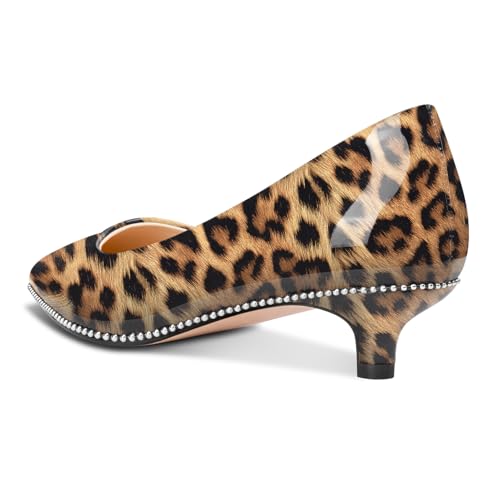 Image of Aachcol Womens Low Heel Pointed Toe Pumps Silver Beaded Kitten Heels Slip-on Comfortable Office Dress Shoes 1.4 Inches Heels