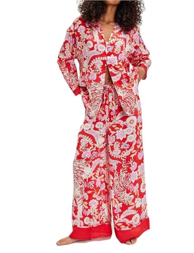 Image of Arssm Satin Pajama Set for Women Silk Pajamas Set 2 Piece Floral Pj Set Long Sleeve Button Down Pjs Sleepwear