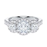 THELANDA Simulated Diamond Sterling Silver Main Stone 1CT Round Brilliant Cut Three Stone Halo Promise Ring Engagement Ring For Her (6.5)