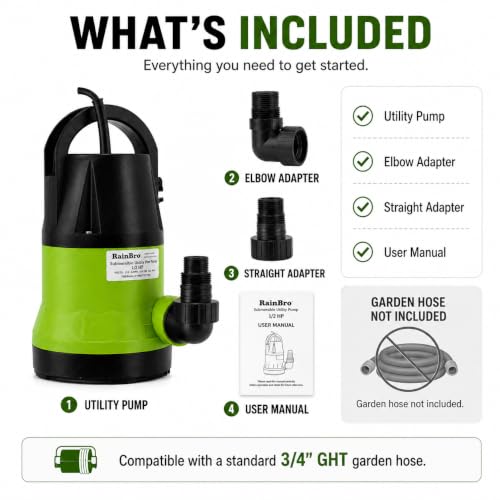 Image of Sump Pump, Submersible Water Pump for Water Removal, 1 /2HP
