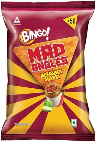 Bingo! Mad Angles Achaari Masti Mango Pickle Flavour Crunchy Triangle Chips Pack 130 g