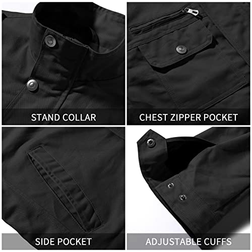 Dr.cyril Men's Bomber Jacket Lightweight Fall Casual Windbreaker Stand Collar Warm Military Coat With Cargo Pockets， Black Xl #TOP5