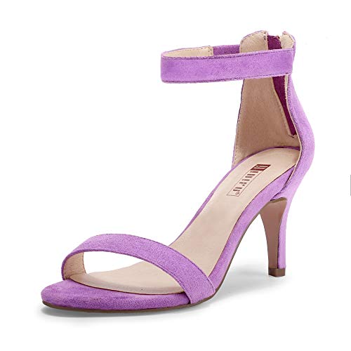 IDIFU Women s IN3 Slim Fashion Ankle Strap Kitten Heel Open Toe Heeled Sandals with Zipper (Lilac Suede, 7.5 M US)