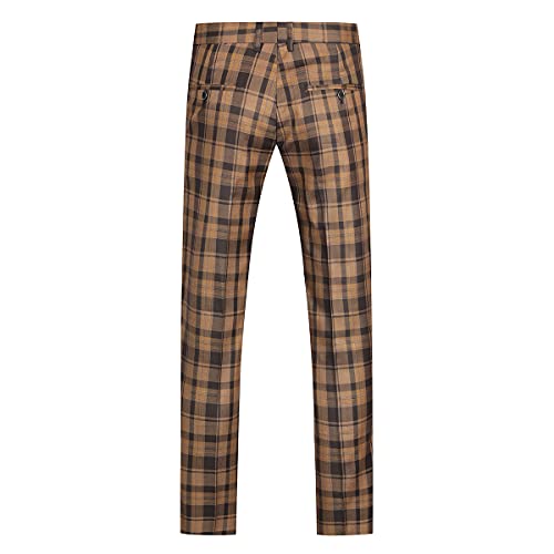 Yffushi Mens Slim Fit Suits 2 Piece Plaid 1 Button Casual Formal Blazer Pants Set #TOP2
