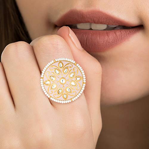 Aheli Indian Traditional Bollywood Meena Work Kundan Pearl Adjustable Ring Jewelry Gift for Women2