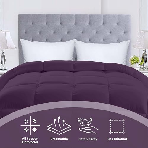 Utopia Bedding Comforters Twin Size, All Season Duvet Insert, Down Alternative Box Stitched Bed Comforter with Corner Tabs, Machine Washable (Plum)