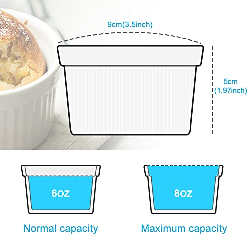 Ramekins Set with 6 Silicone Lids, Mothers Day Gifts Creme Brulee Making Set, Set of 6 Porcelain Ramekins, Oven Safe Covered Bowls & Soufflé Ramiken by PLSFIT - Image 2