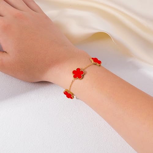 Clover Bracelet Set for Women-18K Gold Plated Five Leaf Lucky Bracelets Stainless Steel White/Black/Blue/Gold/Crystal Flower Trendy Jewelry Gifts2
