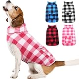Kuoser Dog Winter Coat, Windproof Dog Fleece Jacket British Style Plaid Cold Weather Doggie Vest Coats, Reversible Cozy Warm Pet Clothes Apparel for Medium Dogs M
