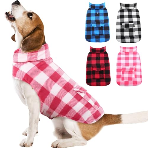 Kuoser Dog Winter Coat, Windproof Dog Fleece Jacket British Style Plaid Cold Weather Doggie Vest Coats, Reversible Cozy Warm Puppy Clothes Pet Apparel for Small Dogs XS X-Small Pink