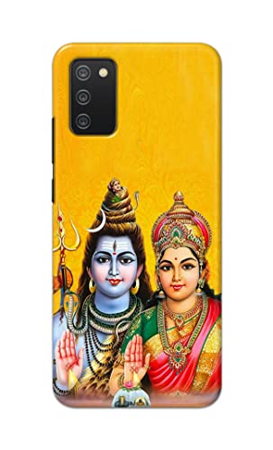 Image of PRINTFIDAA Lord Shiva Parvati Yellow Background Printed Designer Hard Back Case Cover for Samsung Galaxy M02s / Samsung A02s / Samsung F02s -(VD) MVN1008