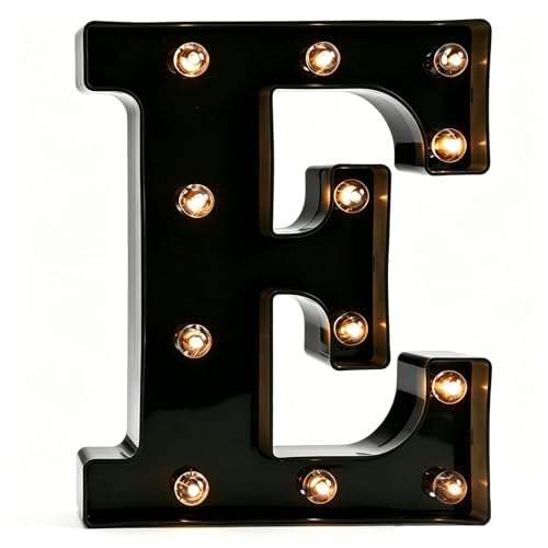 Pooqla (E - Black) - DELICORE Decorative LED Illuminated Letter Marquee Sign - Alphabet Marquee Letters with Lights For Wedding Birthday Party Christmas Night Light Lamp Home Bar Decoration E, Black