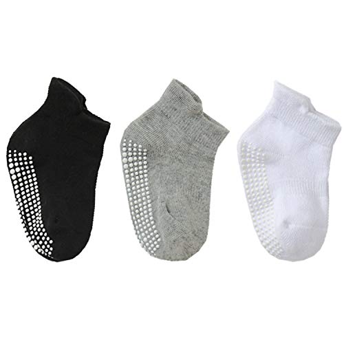ANIMQUE 3 Paar Babysocken Antirutsch Frühling Sommer 0-12 Monate Jungen Mädchen Baumwolle Socken Neugeborene Kleinkind Niedriger Bund Söckchen Schwarz Weiß Grau, S Cover