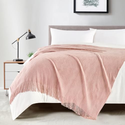 BOURINA Pink Throw Blanket 50x60 Inches Throw Textured Solid Soft Ripple Throws and Blankets for Sofa or Bed Knitted Decorative Throw
