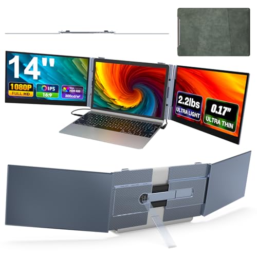 SMISEACOW Monitor portatile per laptop,Ultra-sottile e Ultra-leggero da 14″FHD 1080P S8Pro Triplo Schermo PC Portatile,Plug & Play per laptop da 13-17″con supporto,compatibile con Windows/Mac/Linux