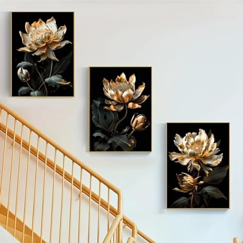 Impressions sur toile fleurs dorées de haute qualité 60x80 cm