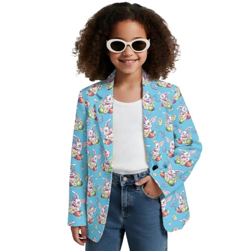 Luarisgur Girls Easter Blazer Long Sleeve Dressy Blazers Button Down Open Front Girls Blazer Jacket Back to School Outfits Lapel Suit Coat Size 10, Eggs Bunny