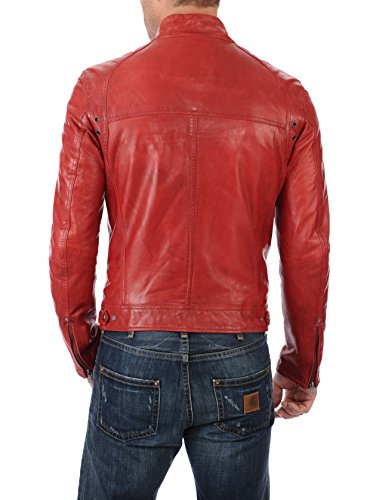 Image of D DOLLY LAMB Men's Lambskin Leather Bomber Biker Jacket - Winter Wear - Round Collar