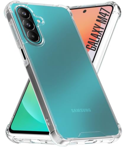 Image of RIGGEAR Shockproof Clear Hybrid Airbag Armor Back Cover Case Compatible with Samsung Galaxy M47 5G (Transparent PC and TPU Bumper)