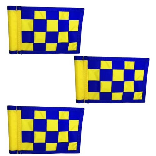 6”x 8” Checkered Golf Pole Flag 3pack Bundle- UV Resistant, 400 Denier Nylon Material (Blue Yellow)